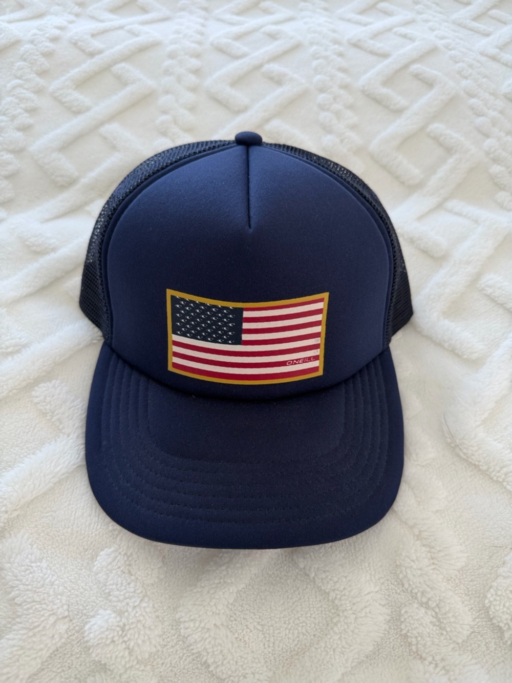 O’Neil Navy Trucker Hat with American Flag Patch